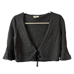 Ann Taylor‎ Loft Gray Tie Front 3/4 Bell Sleeve Crop Top    Sz M